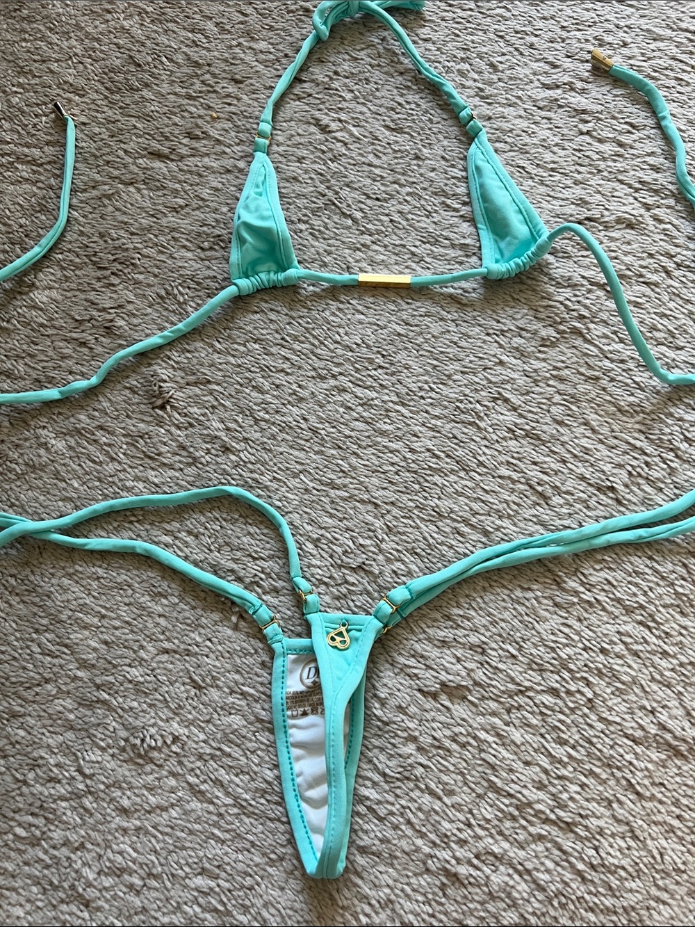 Aqua Micro String Bikini Set - Picture 2 of 2